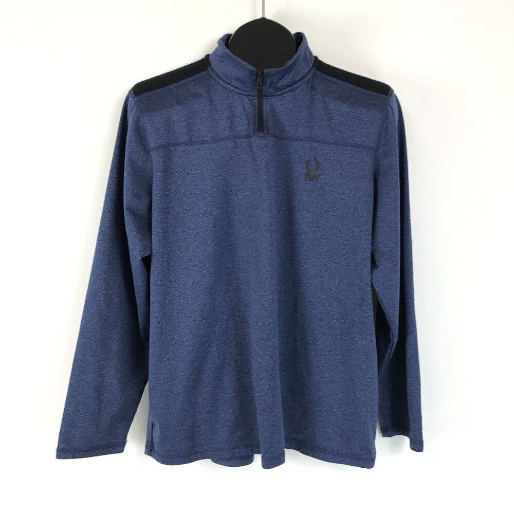 Spyder Active 1/4 Zip Pullover Men's Medium Navy Mock Neck ProWeb Wicking Logo